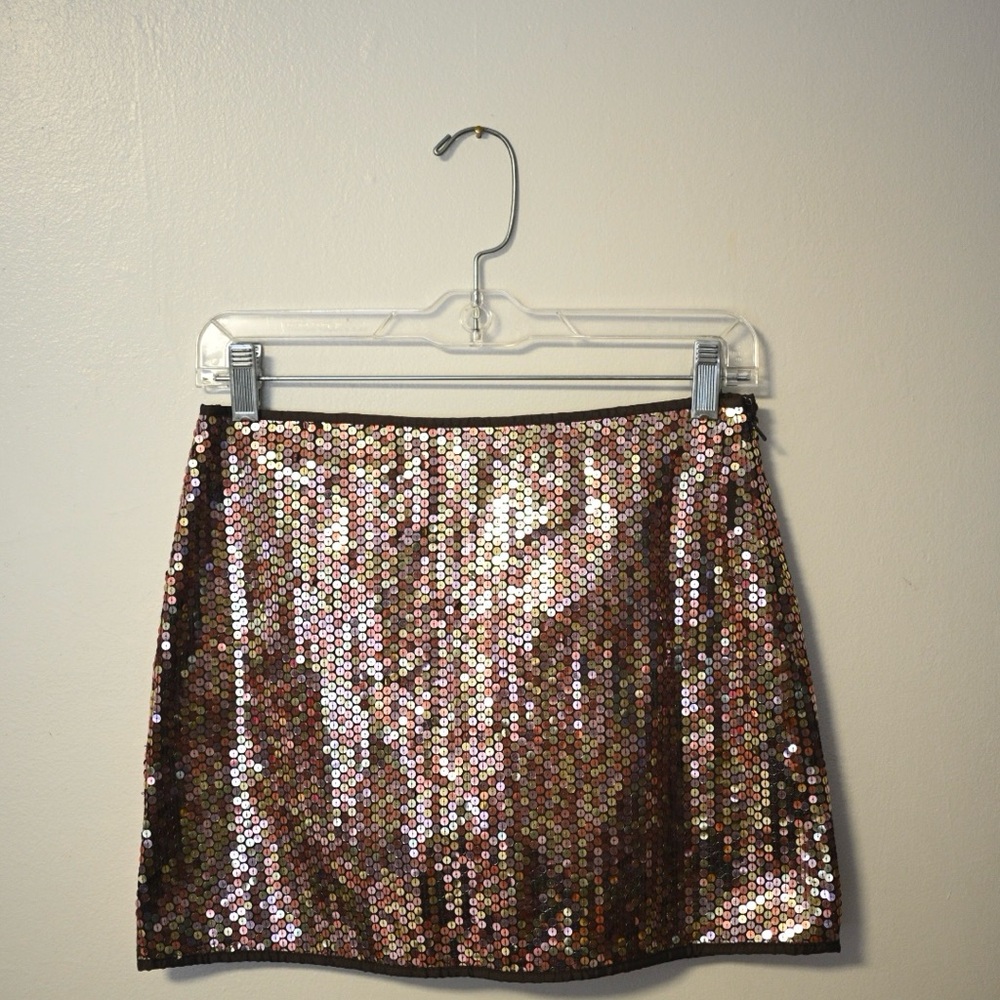 Vintage Express Y2K Sequin Mini Skirt - Copper & Gold Womens Size 1/2 NWOT - Picture 1 of 11